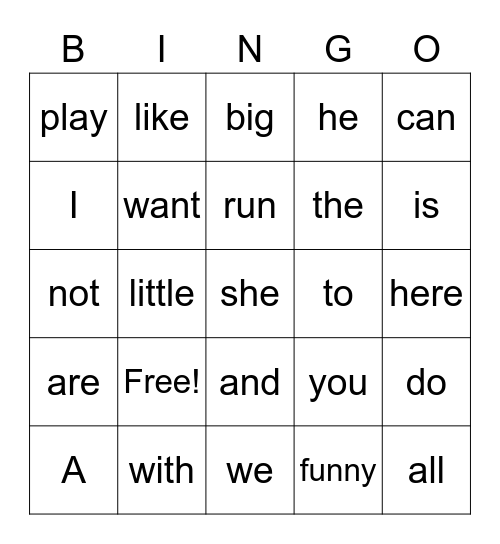 Sight Word Weeks 1-3 Bingo Card