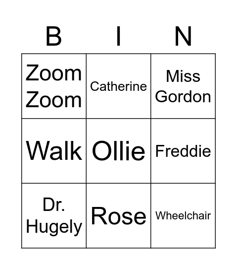 Out of my mind Bingo Card