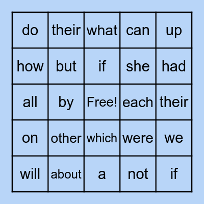 k sight words Bingo Card