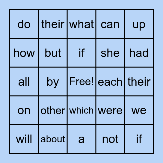 k sight words Bingo Card