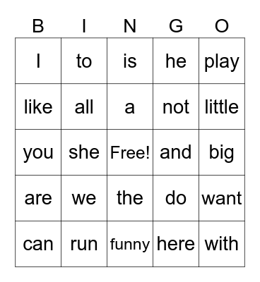 Sight Words Weeks 1-5 Bingo Card