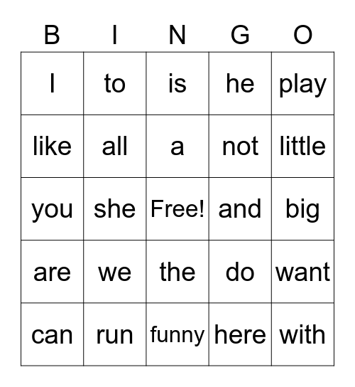 Sight Words Weeks 1-5 Bingo Card