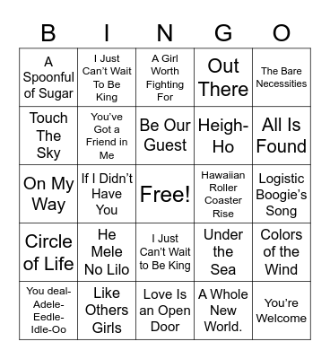 dIsney bingo Card