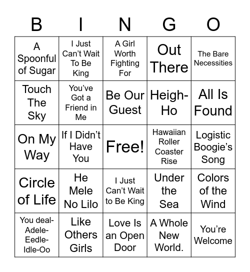 dIsney bingo Card