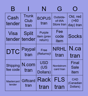 Receipt Recall Bingo Card