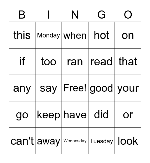 Sight Words Weeks 11-13 Bingo Card