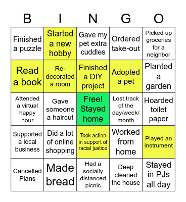Quarantine Bingo Card