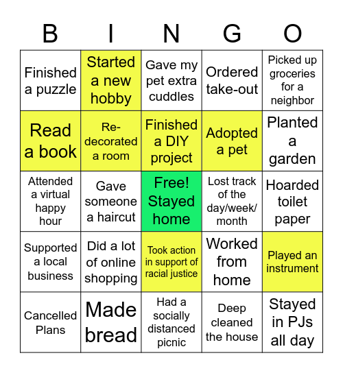 Quarantine Bingo Card