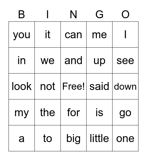 Valentine's Sight Word Bingo Card