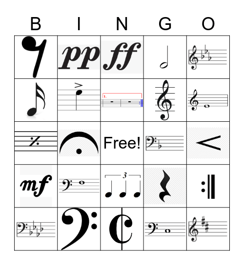 Musical Symbols Bingo Card