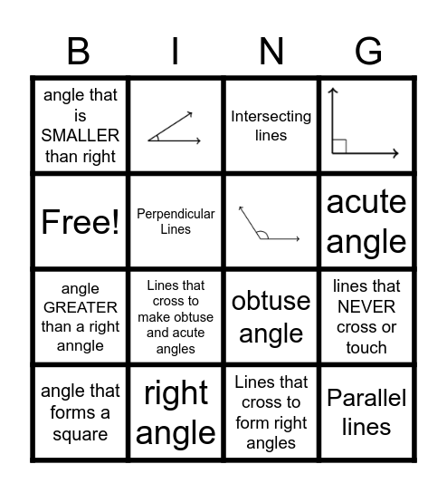 Angles and lines Bingo Card