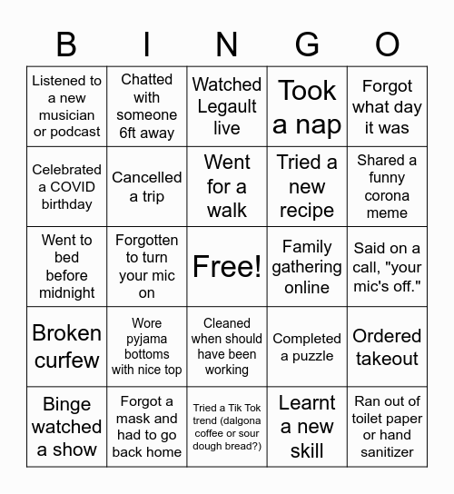 Lockdown Bingo Card