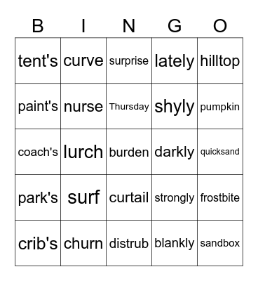 Lesson 70 Bingo Card