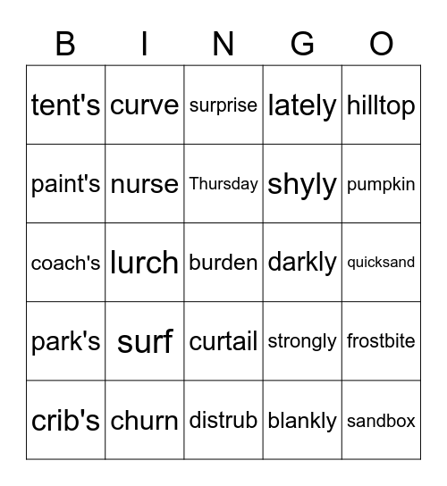 Lesson 70 Bingo Card