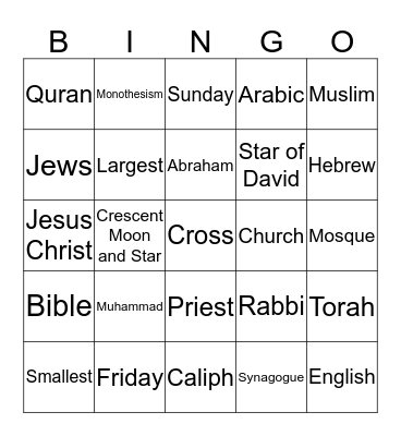 Religion Bingo Card