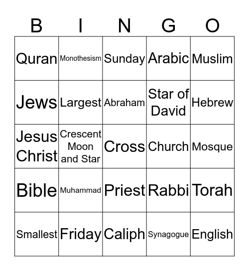 Religion Bingo Card