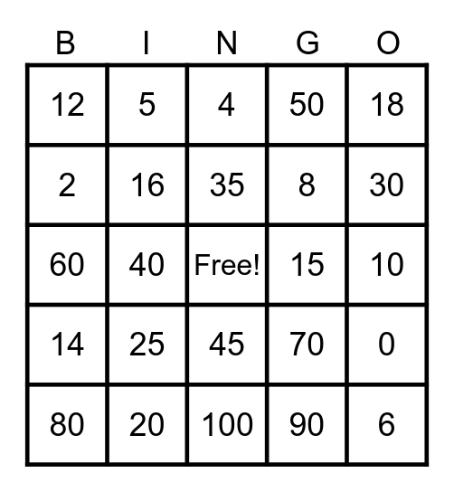 Multiplication Practice Bingo Card