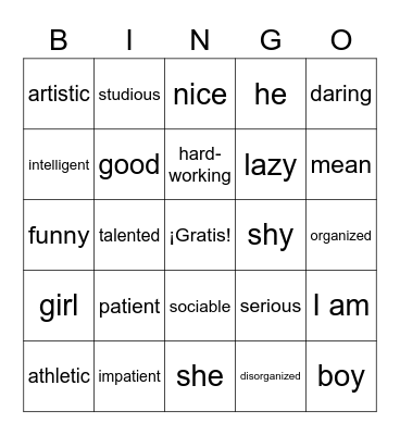 U1B Vocabulario Bingo Card