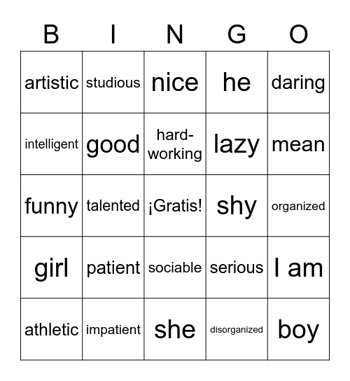 U1B Vocabulario Bingo Card