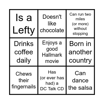 'Get to Know You' Bingo Card