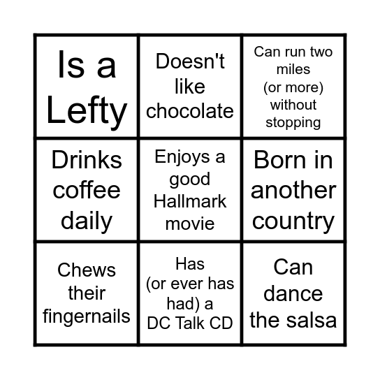 'Get to Know You' Bingo Card