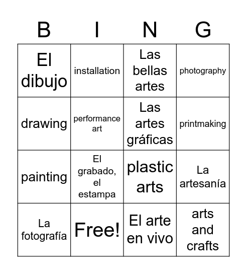 Las artes visuales Bingo Card