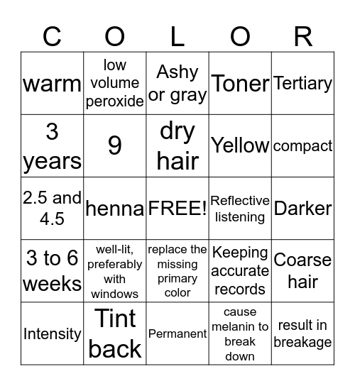 Color Bingo! Bingo Card