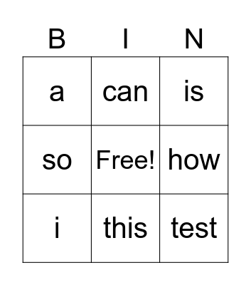 Basic Math Bingo Card
