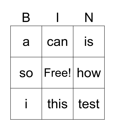 Basic Math Bingo Card