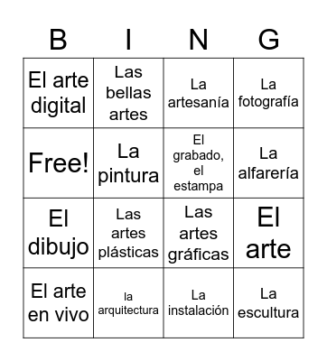 Las artes visuales Bingo Card