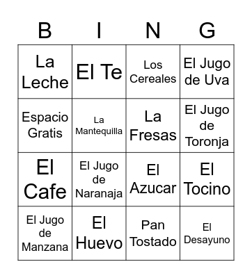 El Desayuno Bingo Card