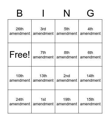 Amendment Bingo Card