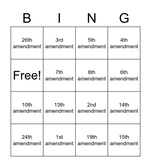 Amendment Bingo Card