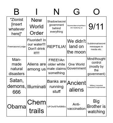 Conspiracy Theory Bingo! Bingo Card