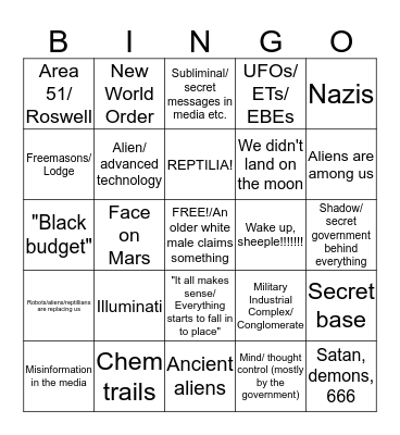 Conspiracy Theory Bingo - Space Edition Bingo Card