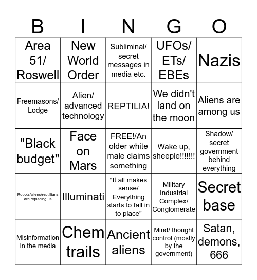 Conspiracy Theory Bingo - Space Edition Bingo Card
