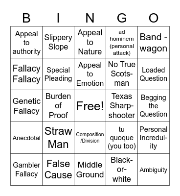 Your Logical Fallacy Is... Bingo Card