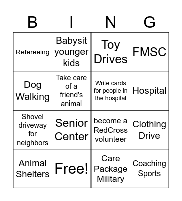 Volunteering Bingo Card