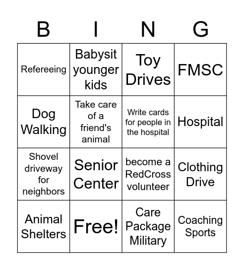 Volunteering Bingo Card