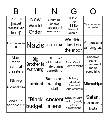 Conspiracy Theory Bingo! Pre-90s Edition Bingo Card