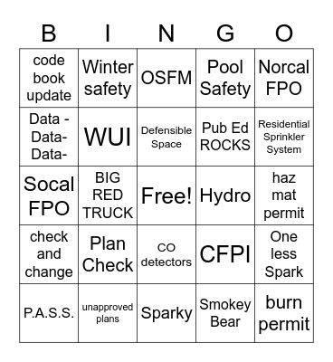 Fire Prevention Bingo Card