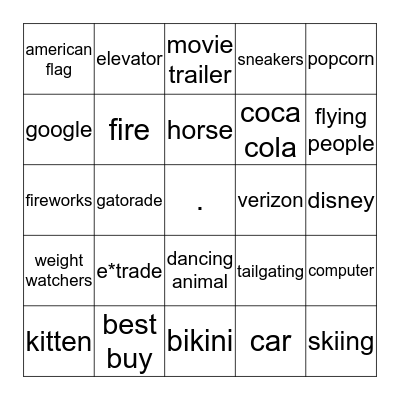 Super Bowl Commercial Bingo Card