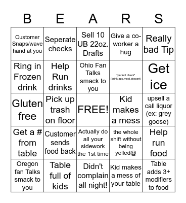 Bears Bad Bingo Card