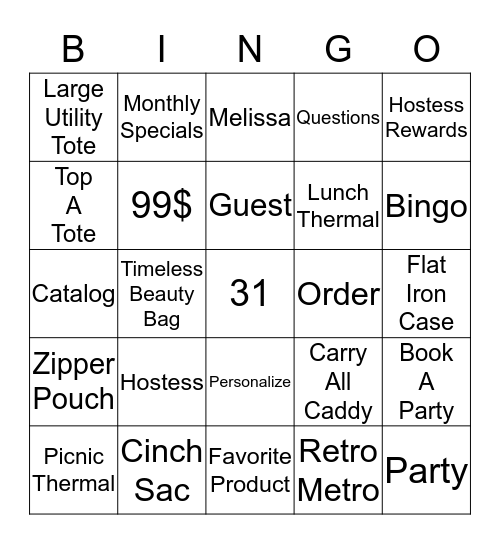 Thirty-One Bingo Card