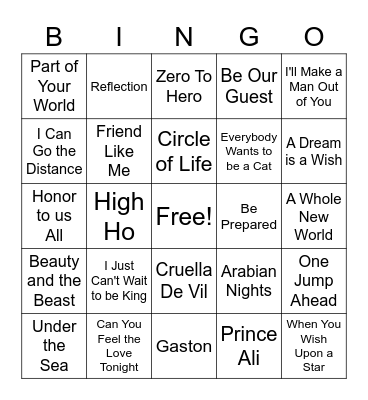 Disney BINGO Card