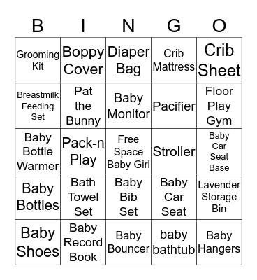 Jennifer's Baby Shower BINGO Card