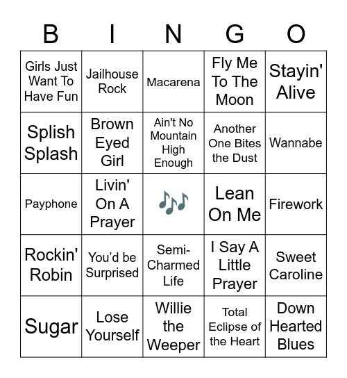 Songs Through the Decades Bingo Card