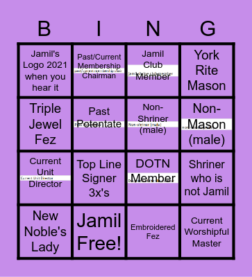 Jamil Bingo Card
