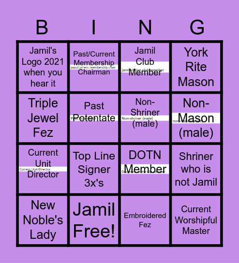 Jamil Bingo Card