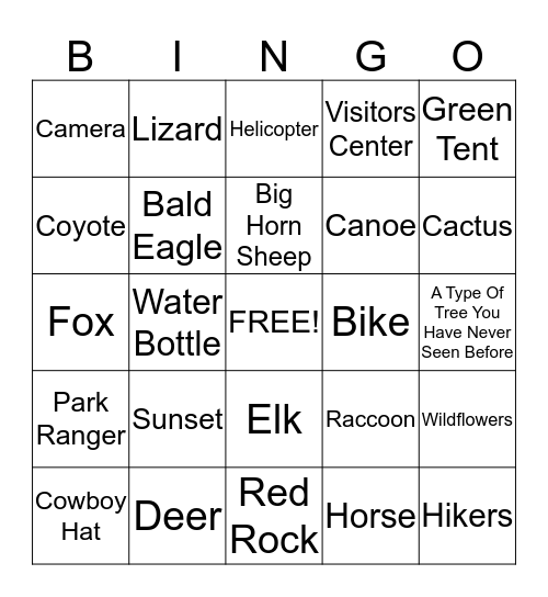 Rocky Mountain National Park Bingo Card